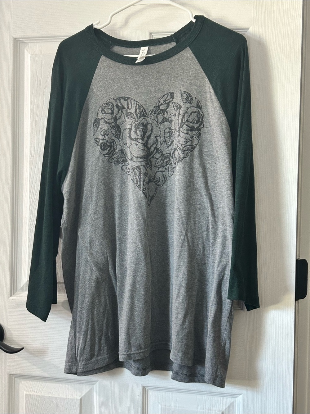 Bella Canvas Gray Raglan Tee with Dark Green Sleeves